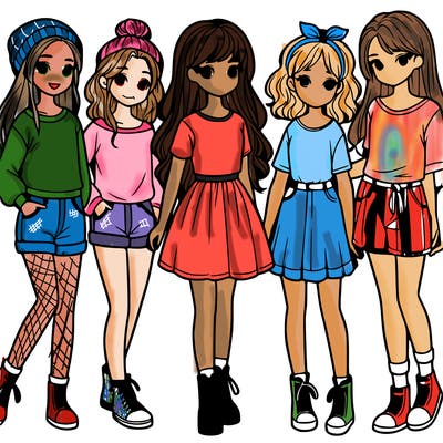 a group of five girls