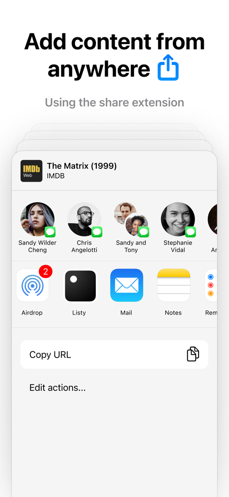 Adding content to Listy using the iOS share extension