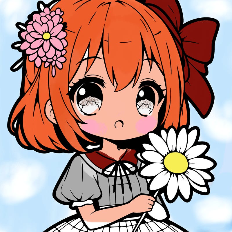 cute anime girl with a flower