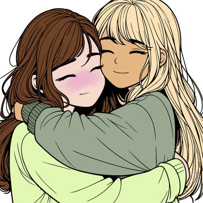 realistic two girls hugging