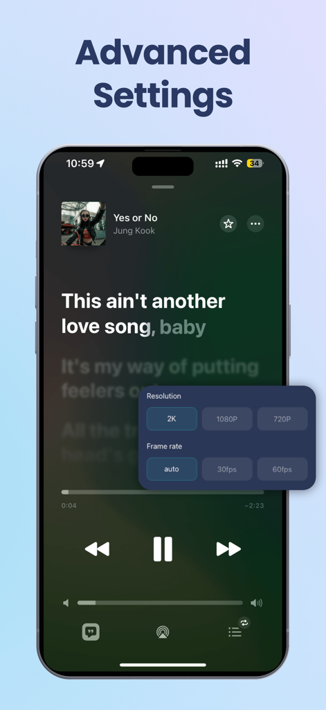 PigeonCast：Send by Google Cast - PigeonCast advanced settings screen with 2K resolution and frame rate options