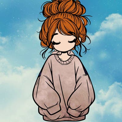 girl with baggy sweatshirt and messy bun