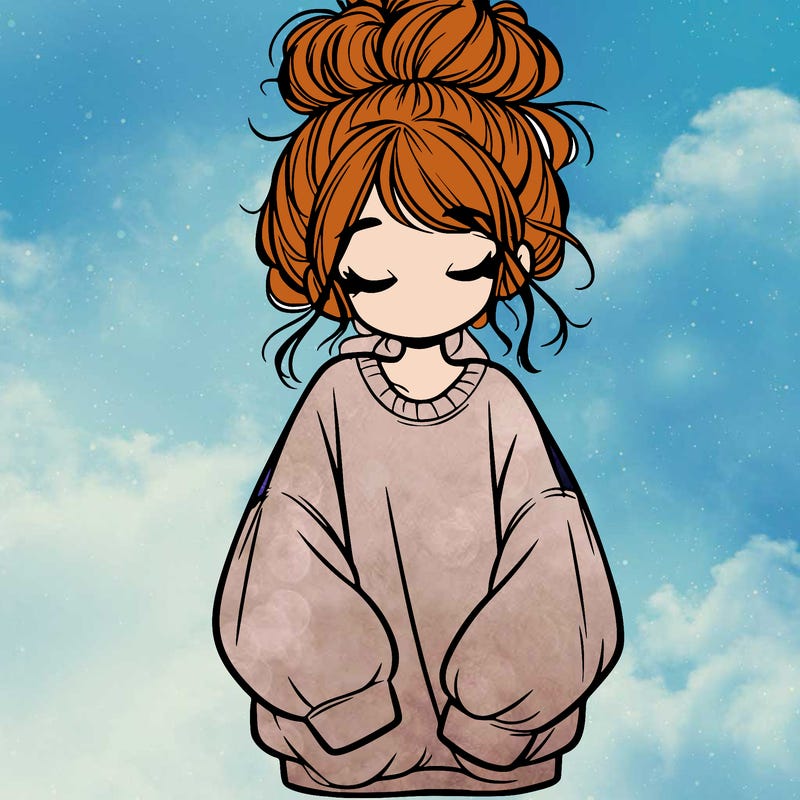 girl with baggy sweatshirt and messy bun