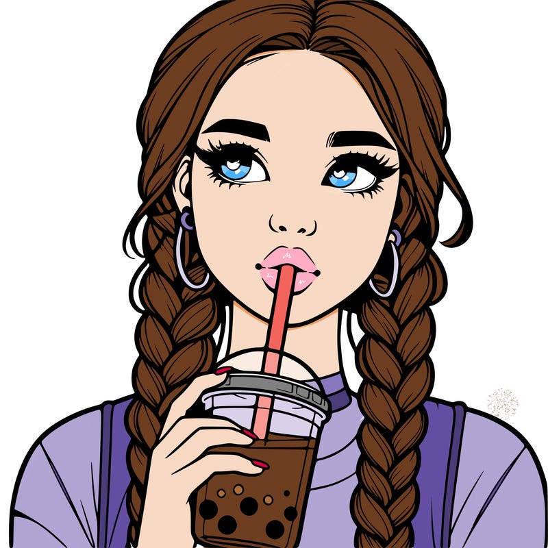realistic girl with braided hair drinking boba