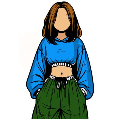 realistic girl faceless with baggy pants and a crop top