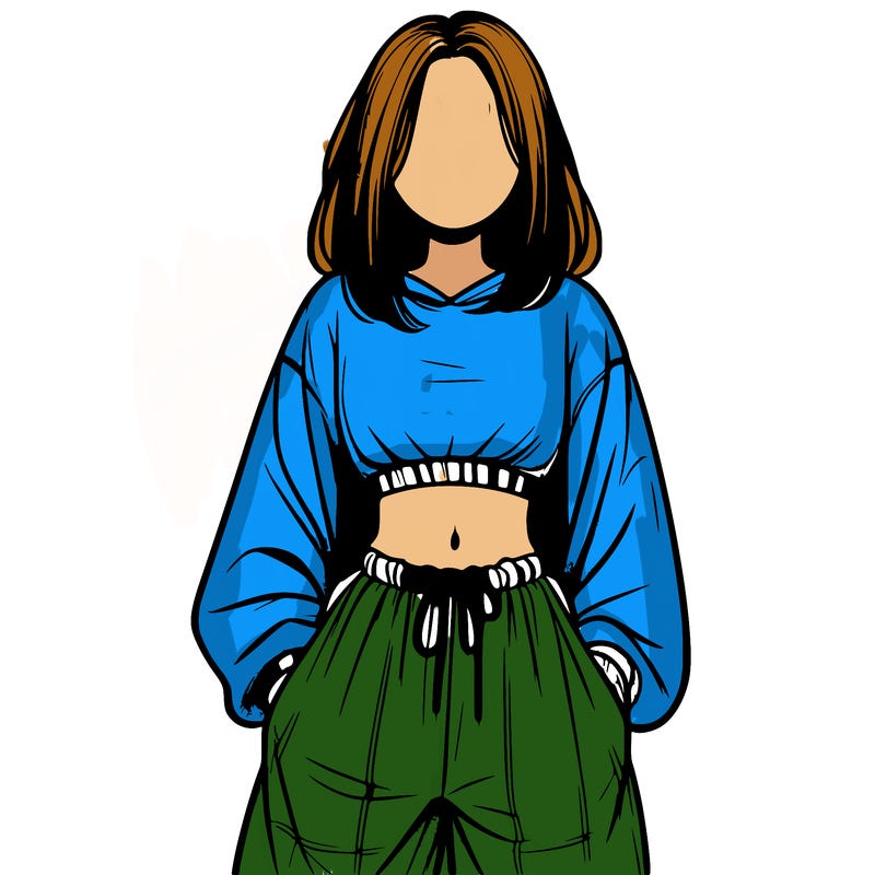 realistic girl faceless with baggy pants and a crop top