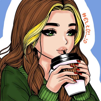 realistic girl drinking coffee