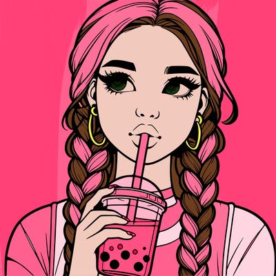 realistic girl with braided hair drinking boba