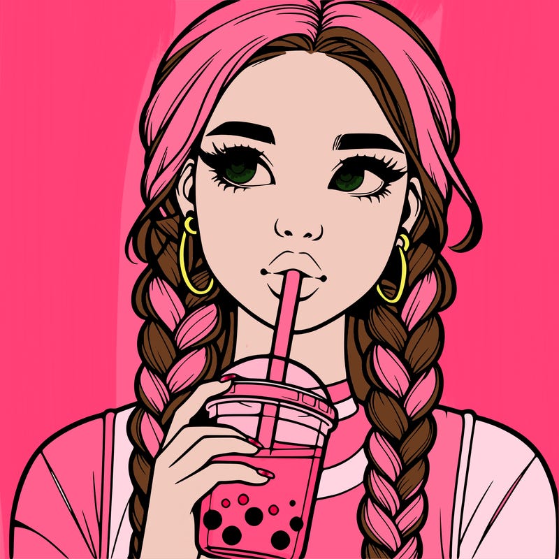 realistic girl with braided hair drinking boba