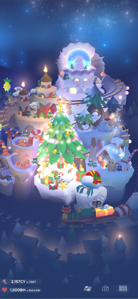 Tap Tap Fish - AbyssRium - A festive Christmas themed aquarium with a decorated tree and gingerbread houses in the game Tap Tap Fish AbyssRium.
