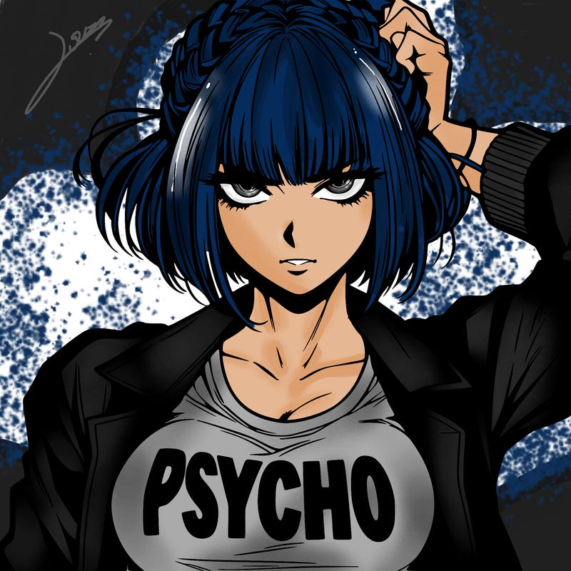 badass, pyscho female manga character