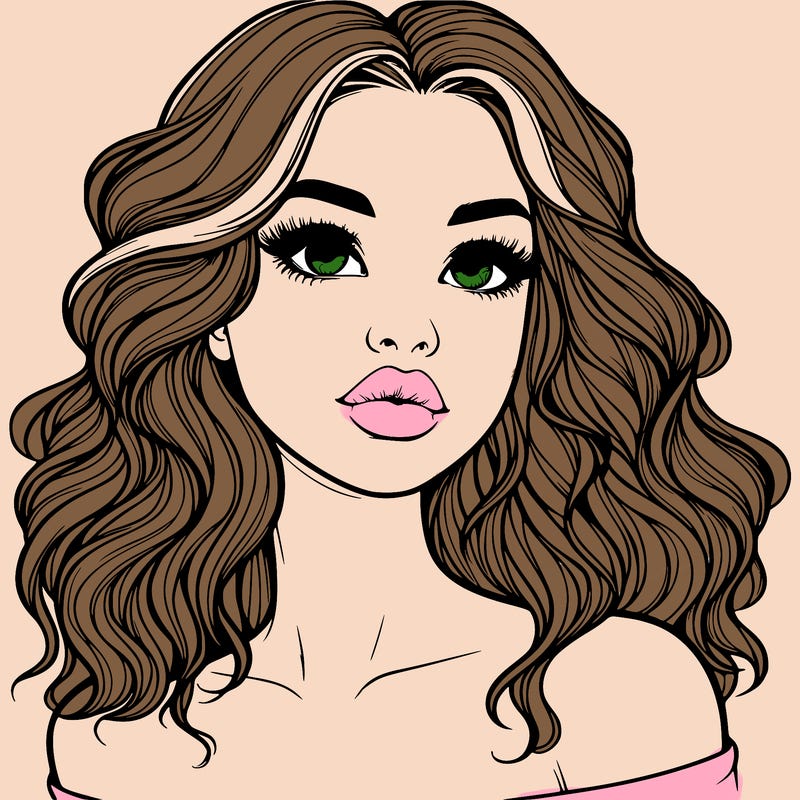 realistic girl with wavy hair and lips