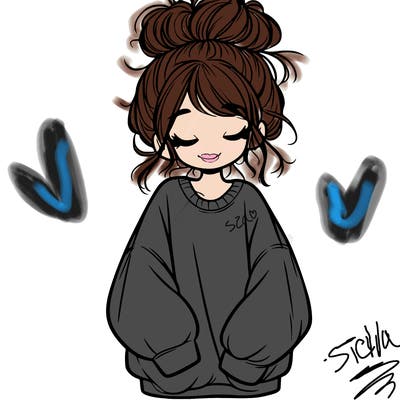 girl with baggy sweatshirt and messy bun