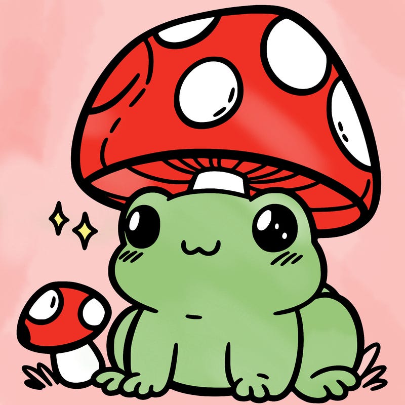 a cute frog with a mushroom hat