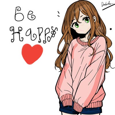 manga teen girl  in a sweater and baggy pants