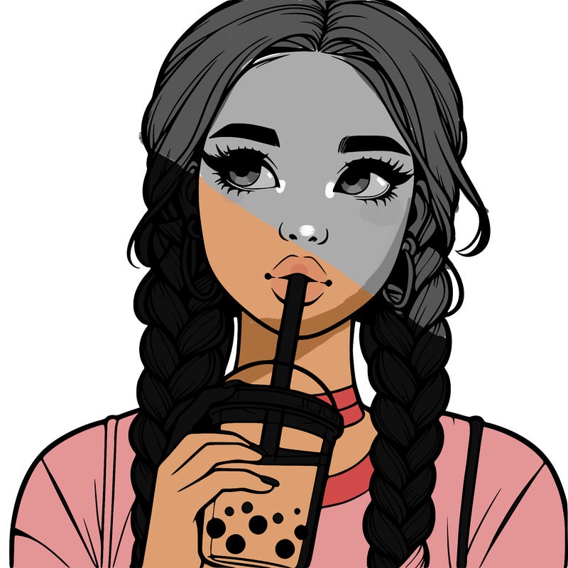 realistic girl with braided hair drinking boba