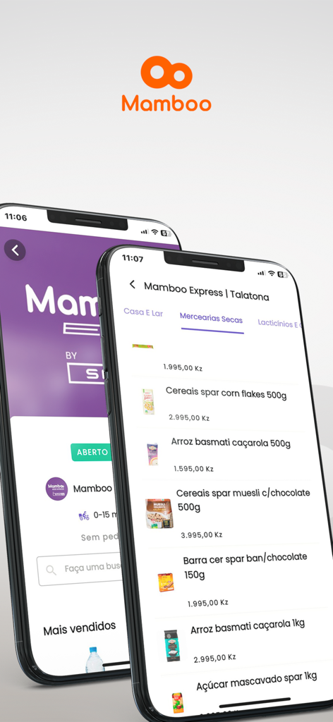 Mamboo - Mamboo app interface showing a grocery shopping list with items like rice and cereal for delivery.