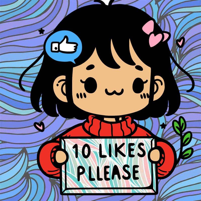 a girl with a sign that says 10 likes please