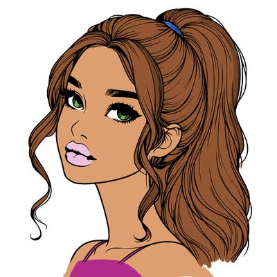 realistic girl with a ponytail on her hair and lips