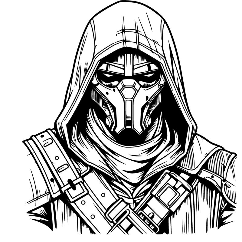 realistic warrior bounty hunter with mask and hood on