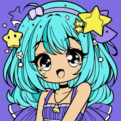 cute anime girl with star accessories
