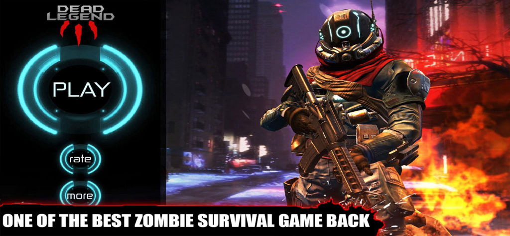 Zombie Survival Dead Shooting - Main menu of Zombie Survival Dead Shooting featuring a futuristic soldier holding a rifle and a play button