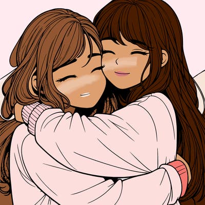realistic two girls hugging
