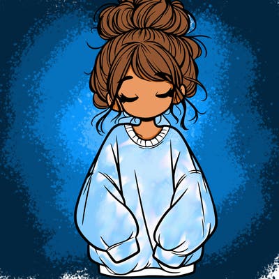 girl with baggy sweatshirt and messy bun