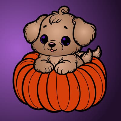 cute little puppy in a pumpkin