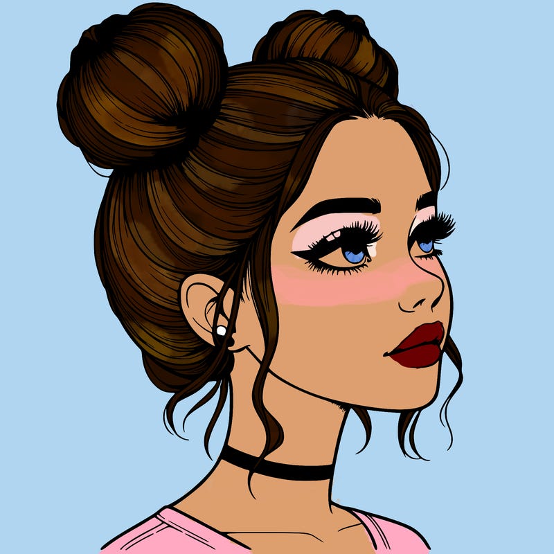 realistic girl with buns on the top of her head