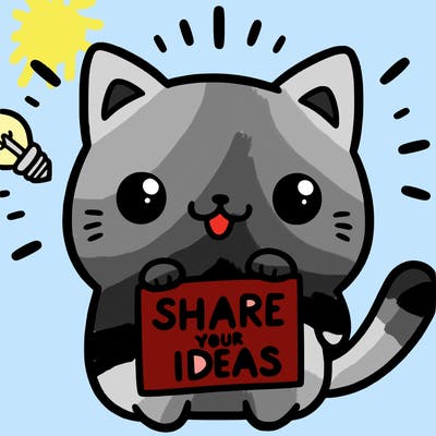 a cute cat saying share your ideas