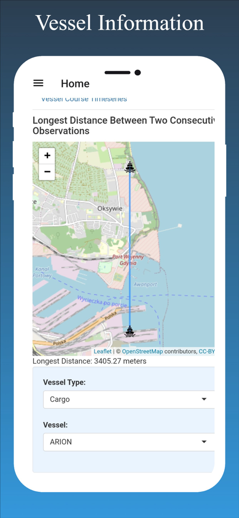 Marine Traffic Live App zeigt die Schiffsdistanzverfolgung und maritime Karteninformationen an