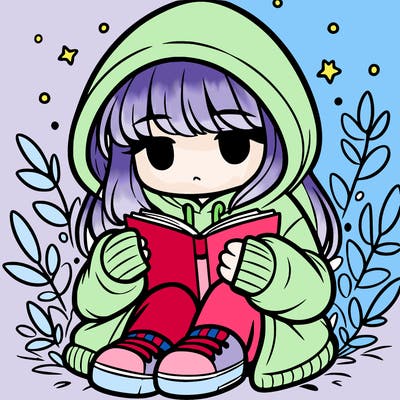girl in oversized hoodie reading a book