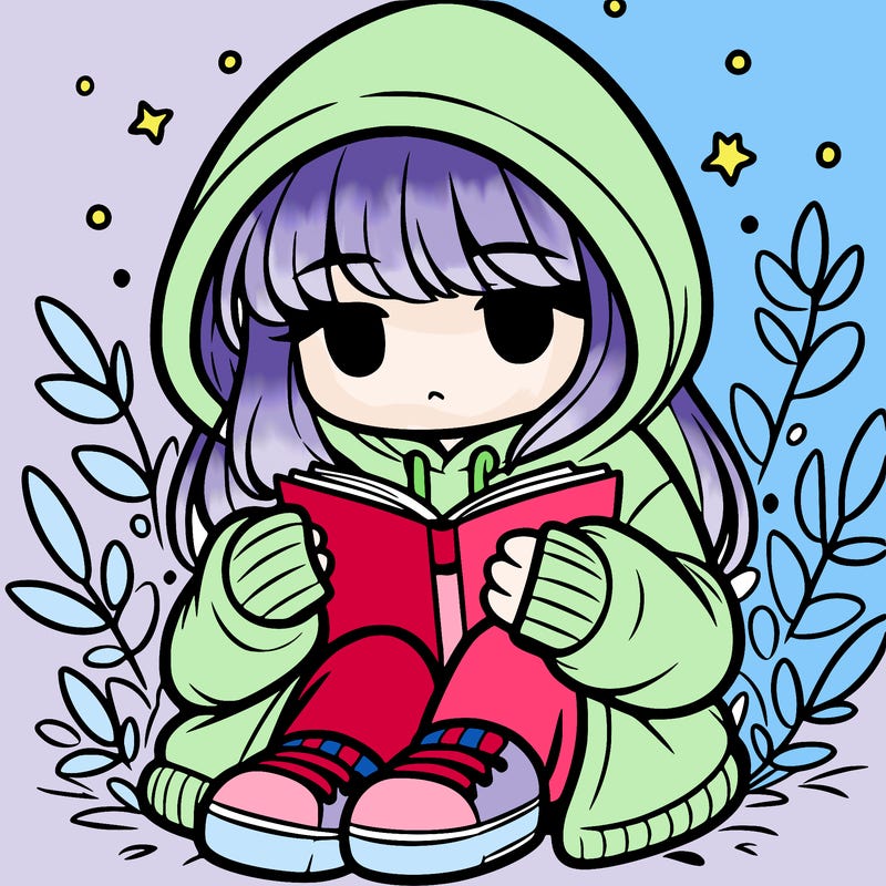 girl in oversized hoodie reading a book