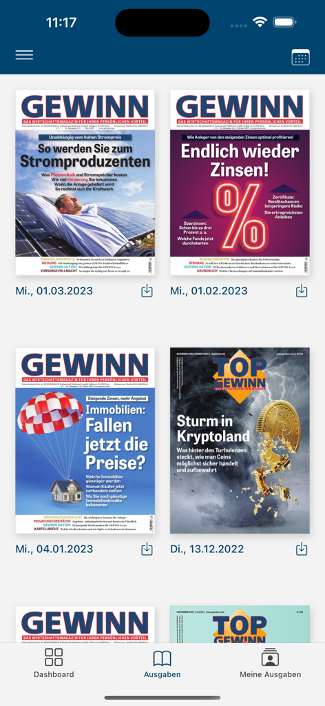 GEWINN: Das Wirtschaftsmagazin - GEWINNビジネス雑誌アプリのデジタル版と表紙のリスト。
