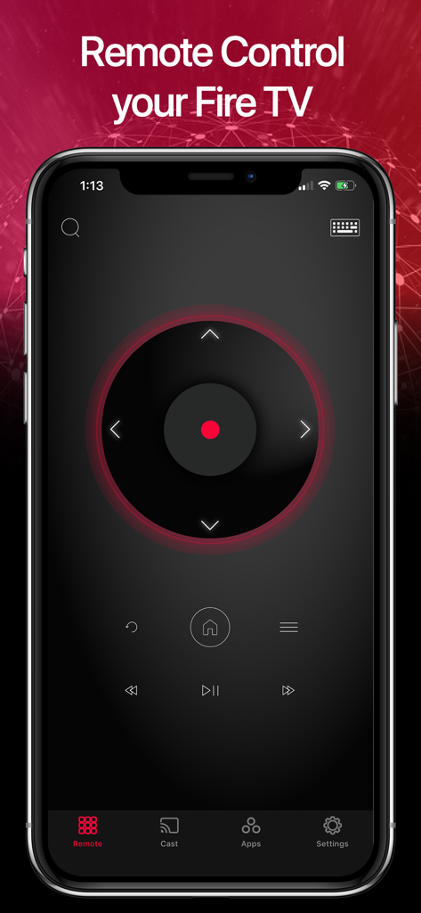 Smart Remote - Fire TV Stick - 携帯電話画面に表示されたAmazon Fire TVのデジタルリモコンインターフェース