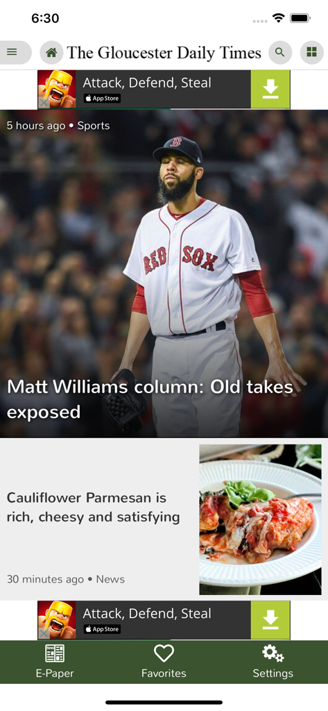 Gloucester Daily Times - Screenshot of the Gloucester Daily Times mobile app featuring local news and sports articles