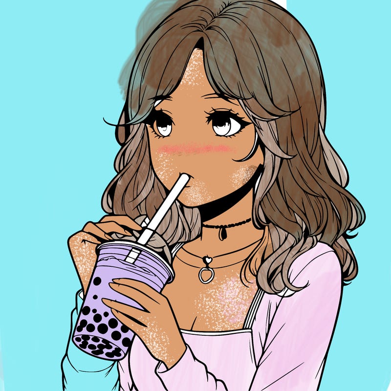 realistic girl drinking boba tea