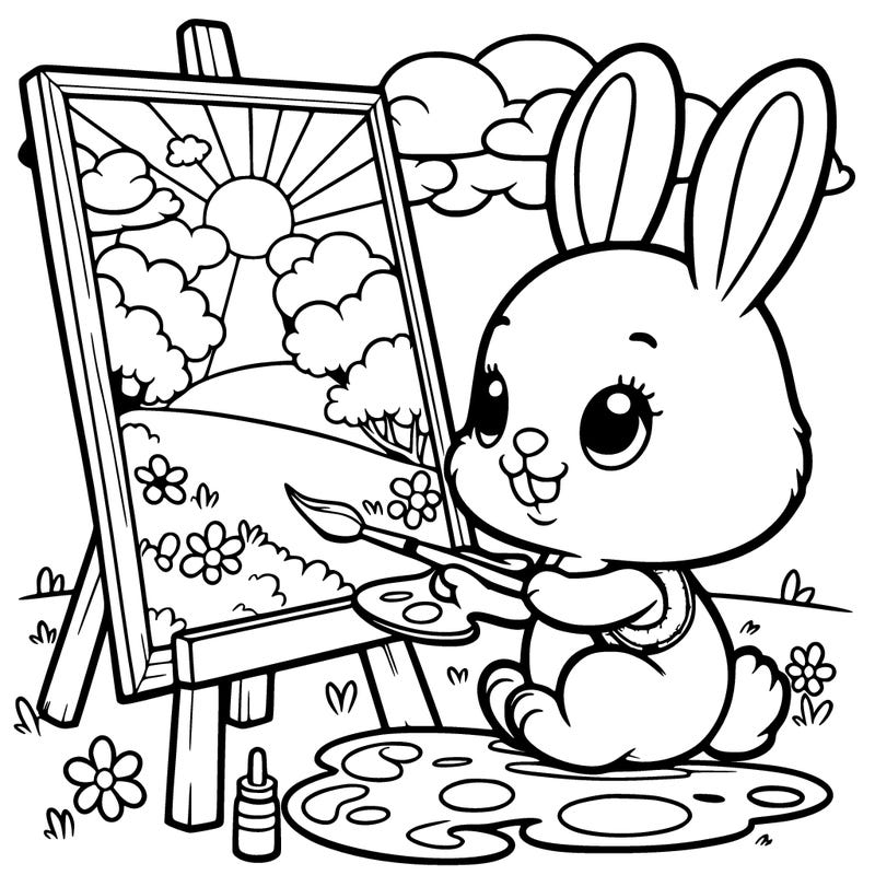 rabbit painting a picture