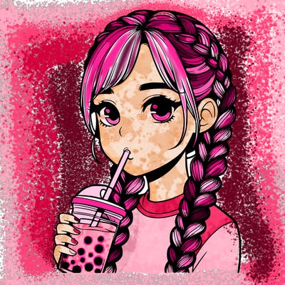 realistic girl with braided hair drinking boba