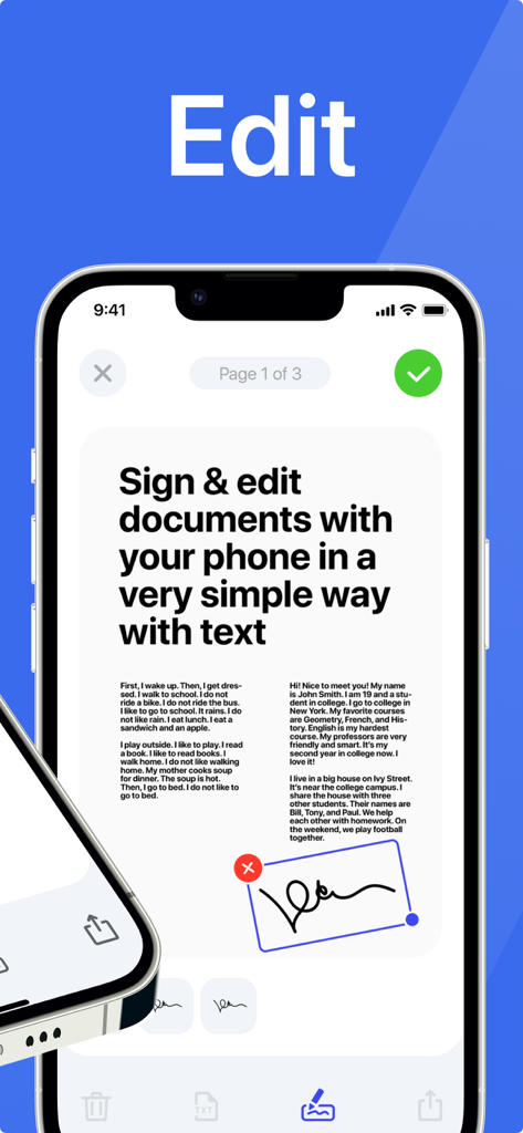 PDF Scanner aрp - Scanner App Pro mobile interface for editing and signing digital documents