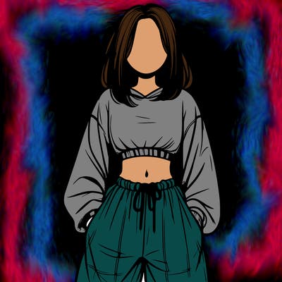 realistic girl faceless with baggy pants and a crop top