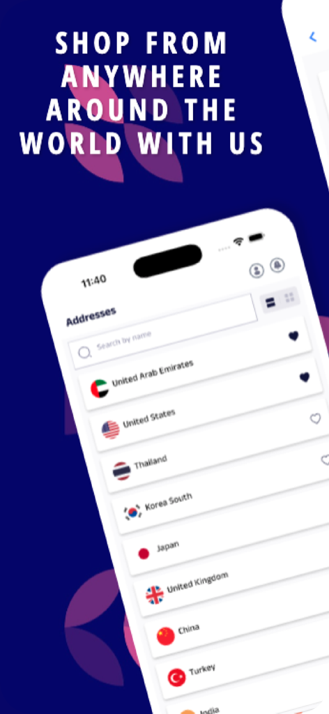 Shop and Ship - List of global shipping addresses in the Shop and Ship mobile app