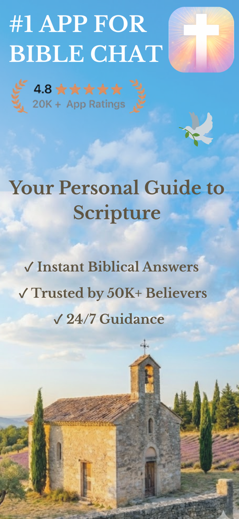 Bible Chat: Prayer & Scripture - Tela introdutória para o aplicativo Bíblia Chat com uma capela de pedra e recursos baseados na fé