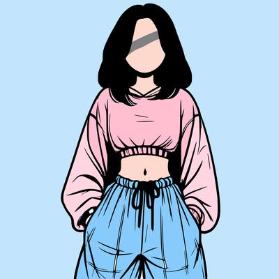 realistic girl faceless with baggy pants and a crop top