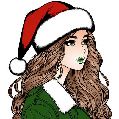 realistic girl in santa hat