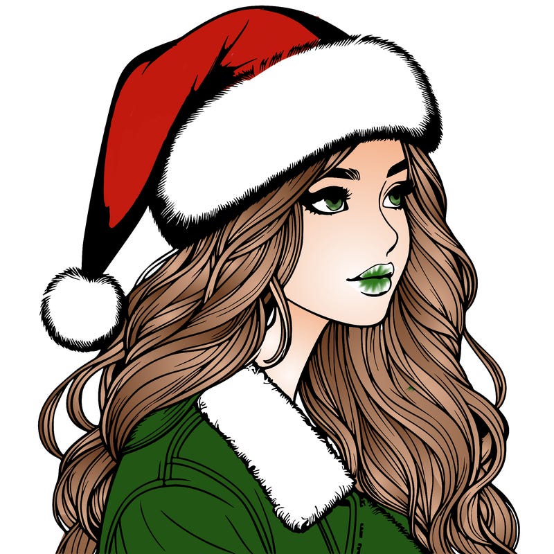 realistic girl in santa hat