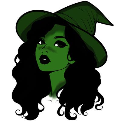 realistic witch girl with wavy hair and lips