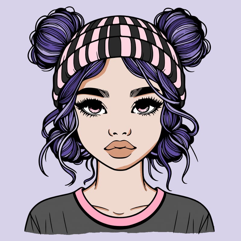 realistic girl with buns in her hair with a beanie on