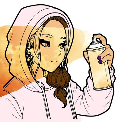 a realistic girl, spray painting
